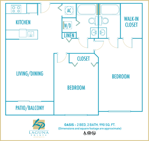  2 bedroom 2 bath 2D floor plan at Laguna Pointe, Florida , 33060
